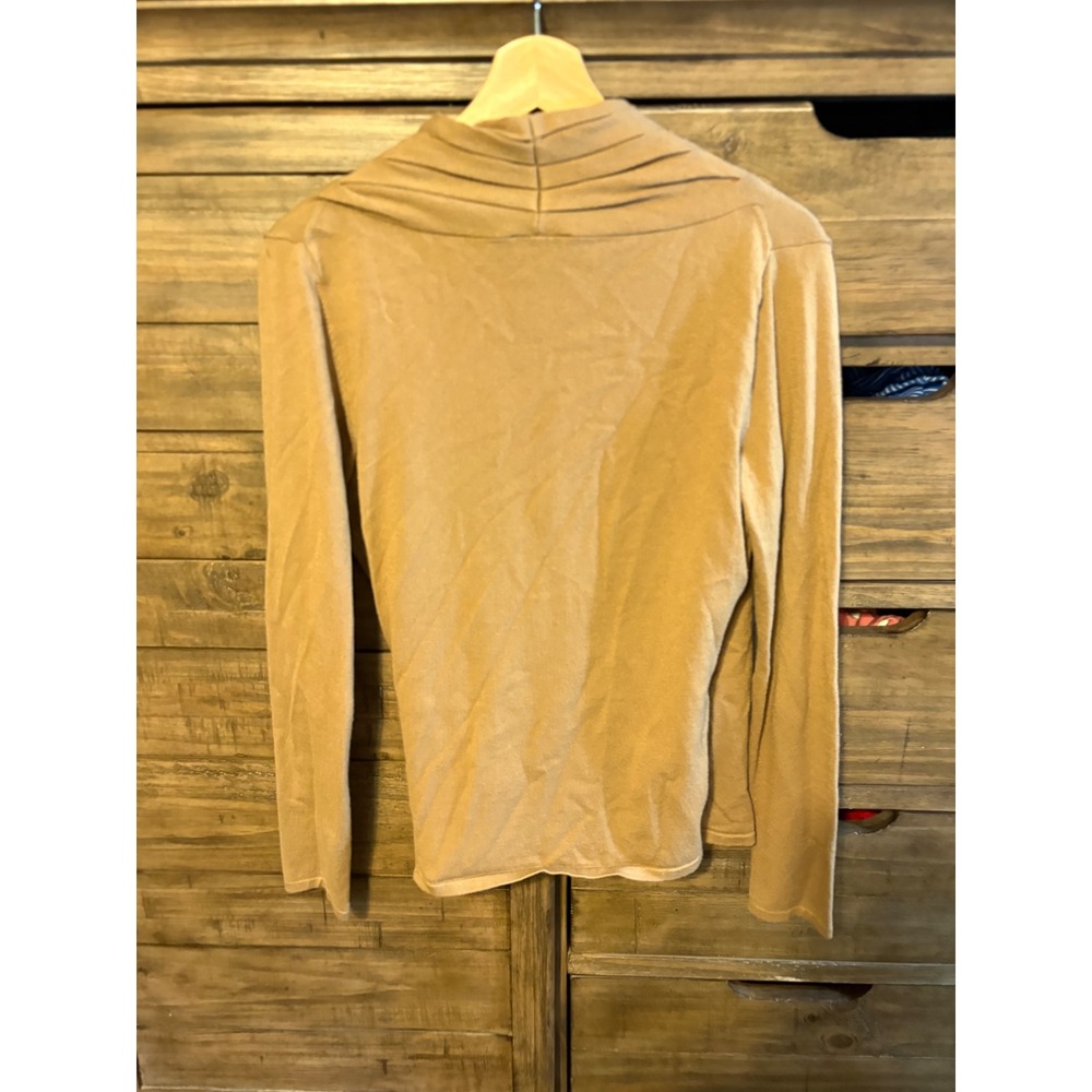 Ann Taylor Loft Womens Tan Faux Wrap Sweater Ruched V-Neck Top Medium 149704 - Picture 6 of 6